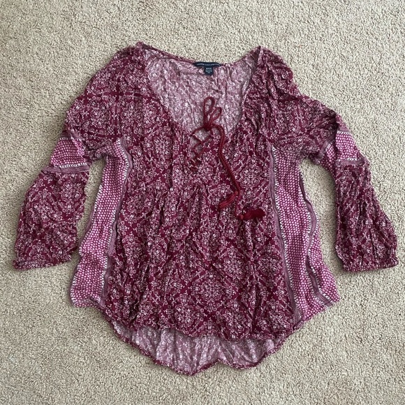 American Eagle Printed Babydoll Top - Picture 1 of 4